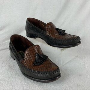 Cole Haan Loafers Womens 10 Two‎ Tone Leather Black & Brown Basket Weave Tassels